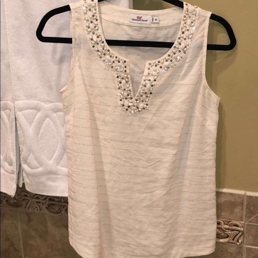 Cream Vineyard Vines Jeweled Tank